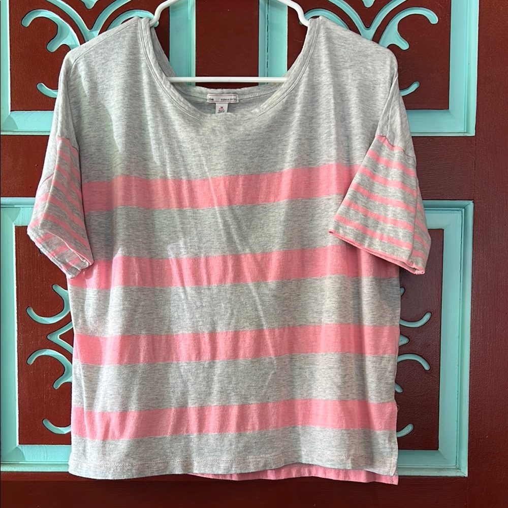 Vintage GAP Gray and Pink Striped T-Shirt Medium Petite